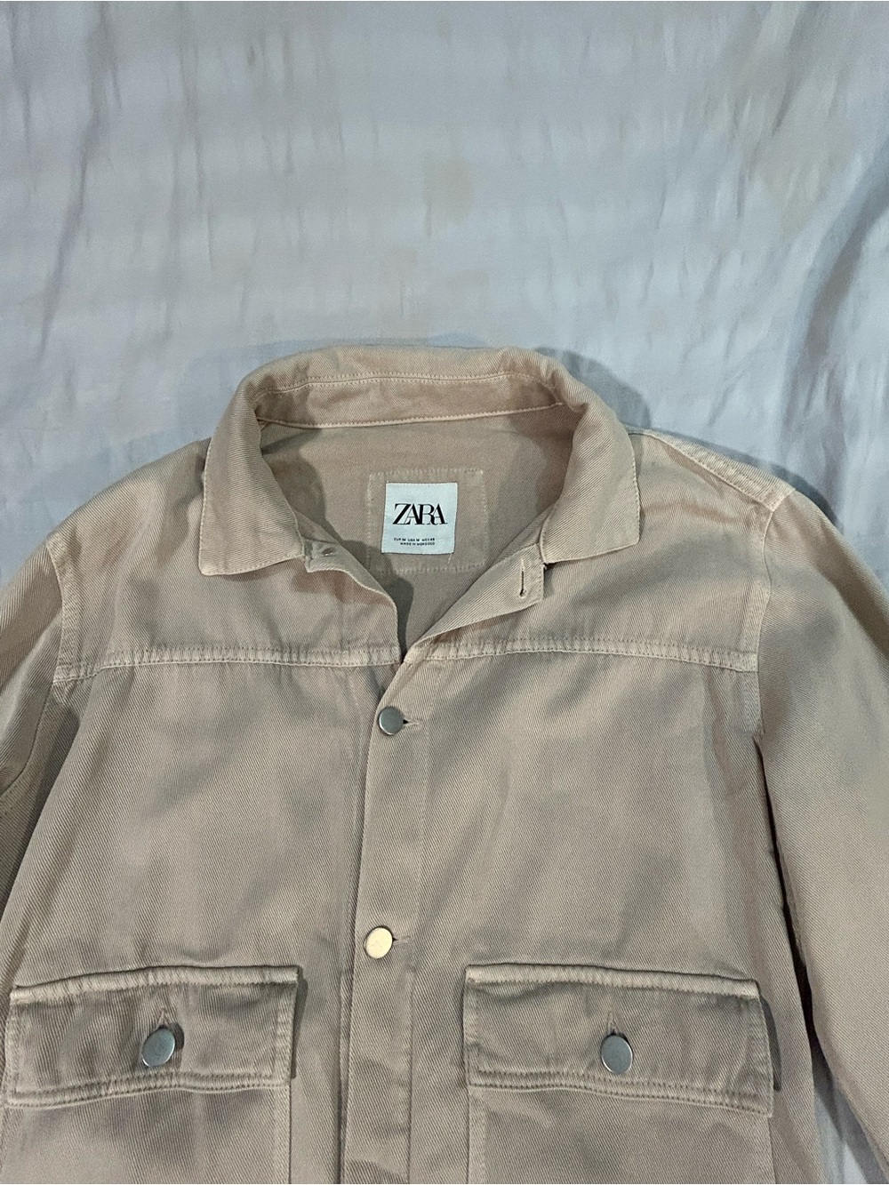 ZARA Men's Light Taupe Snap-Front Shirt Jacket